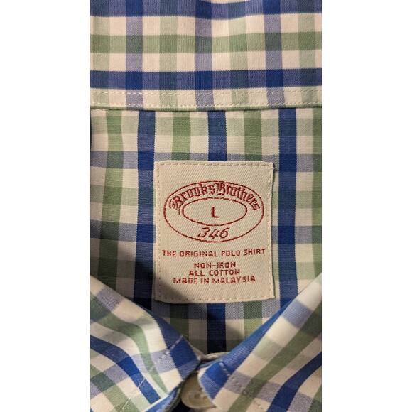 Brooks Brothers Men's Navy/Green Gingham Check Button Down Size L - Picture 6 of 7